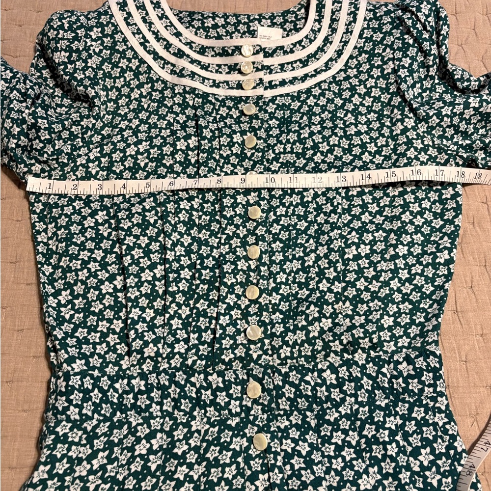 Vintage Green Floral Button-Down Dress Prairie Style 80s - Picture 7 of 9
